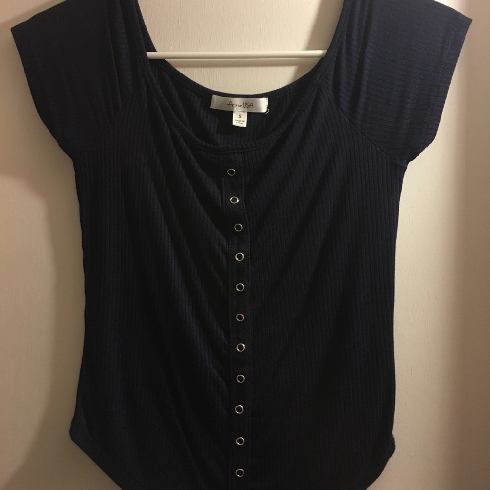 NAVY BLUE SNAP BUTTON OFF SHOULDER TOP
